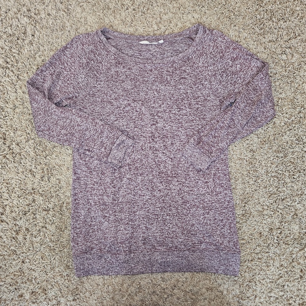 ATHLETA Womens Top‎ Luxe Tunic Marled Purple Knit Boat Neck Long Sleeve Size L